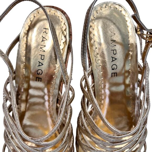 Rampage Gold Metallic Strappy Sandal Womens Sz 8 Cork Wedges Glam Holiday‎ Club - Picture 10 of 14